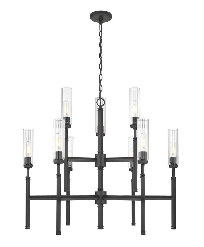 Z-Lite Esme 38" 9-Light Matte Black Steel Frame Clear Glass Shade Chandelier