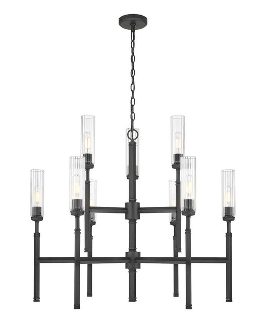 Z-Lite Esme 38" 9-Light Matte Black Steel Frame Clear Glass Shade Chandelier