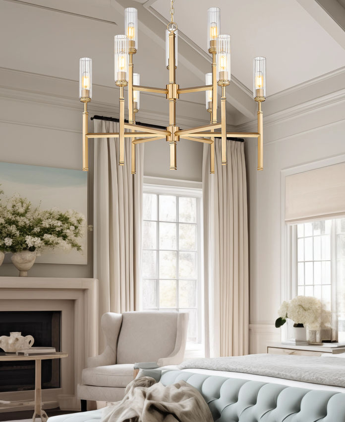 Z-Lite Esme 38" 9-Light Modern Gold Steel Frame Clear Glass Shade Chandelier