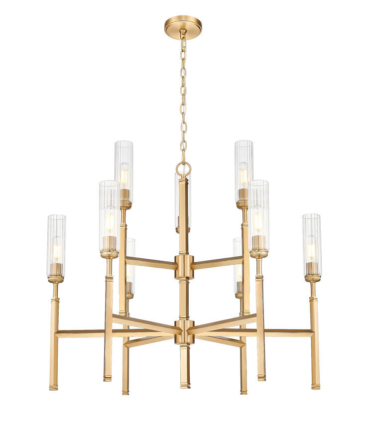 Z-Lite Esme 38" 9-Light Modern Gold Steel Frame Clear Glass Shade Chandelier