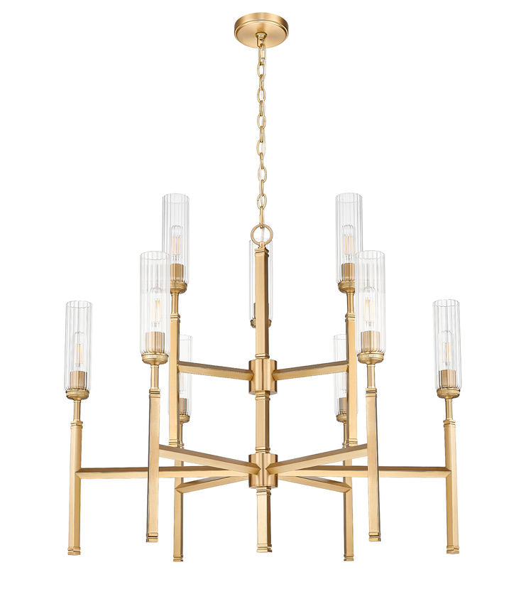 Z-Lite Esme 38" 9-Light Modern Gold Steel Frame Clear Glass Shade Chandelier