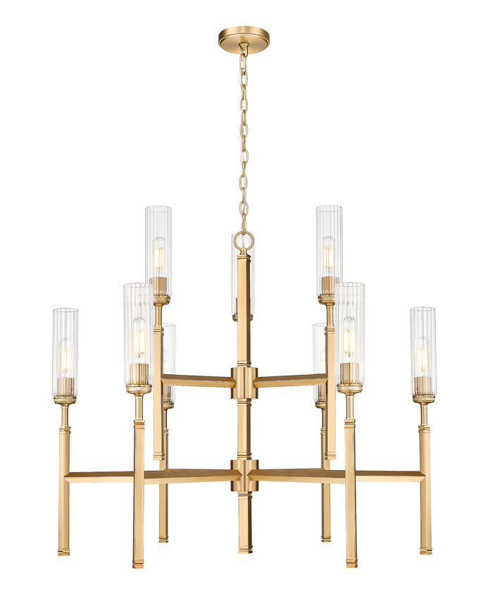 Z-Lite Esme 38" 9-Light Modern Gold Steel Frame Clear Glass Shade Chandelier