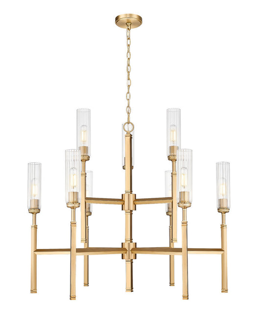 Z-Lite Esme 38" 9-Light Modern Gold Steel Frame Clear Glass Shade Chandelier