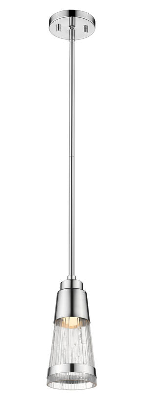 Z-Lite Ethos 5" 1-Light LED Chrome Pendant Light With Chisel Glass Shade