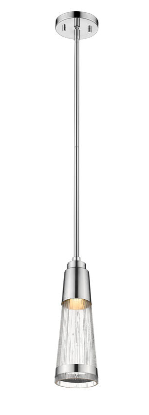 Z-Lite Ethos 5" 1-Light LED Chrome Pendant Light With Chisel Glass Shade