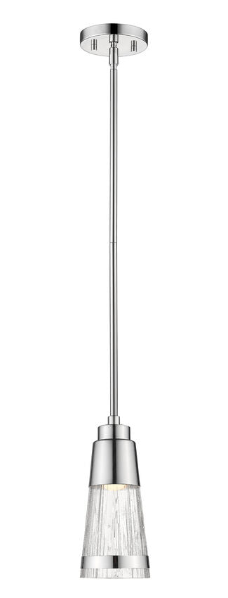 Z-Lite Ethos 5" 1-Light LED Chrome Pendant Light With Chisel Glass Shade