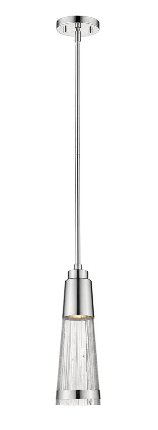 Z-Lite Ethos 5" 1-Light LED Chrome Pendant Light With Chisel Glass Shade