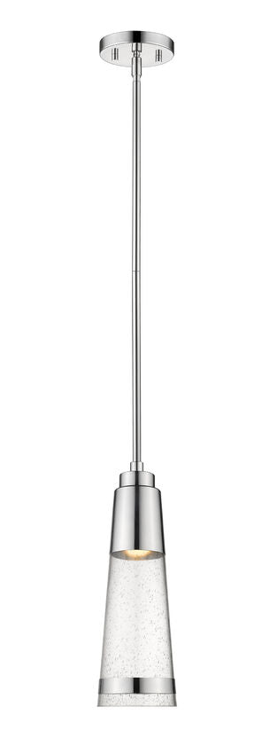 Z-Lite Ethos 5" 1-Light LED Chrome Pendant Light With Seedy Glass Shade