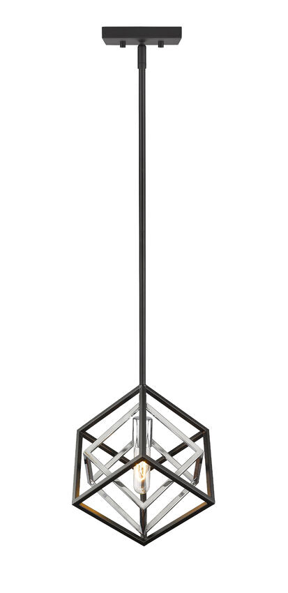 Z-Lite Euclid 12" 1-Light Chrome and Matte Black Steel Mini Pendant Light