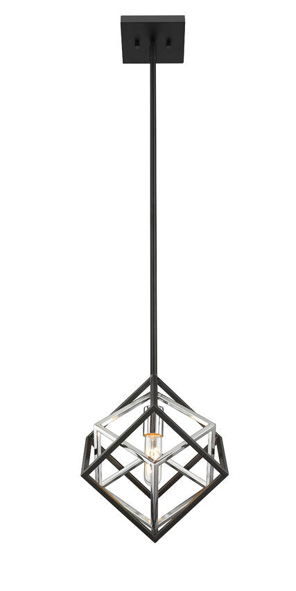 Z-Lite Euclid 12" 1-Light Chrome and Matte Black Steel Mini Pendant Light