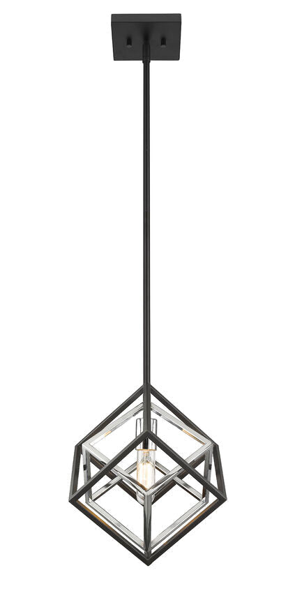 Z-Lite Euclid 12" 1-Light Chrome and Matte Black Steel Mini Pendant Light