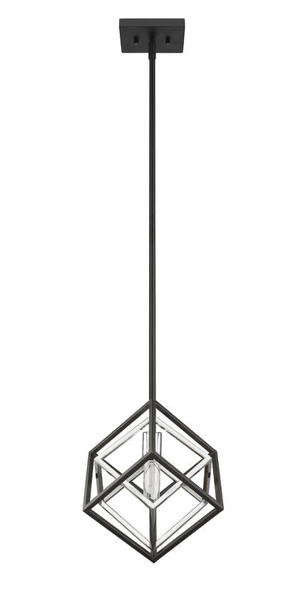 Z-Lite Euclid 12" 1-Light Chrome and Matte Black Steel Mini Pendant Light