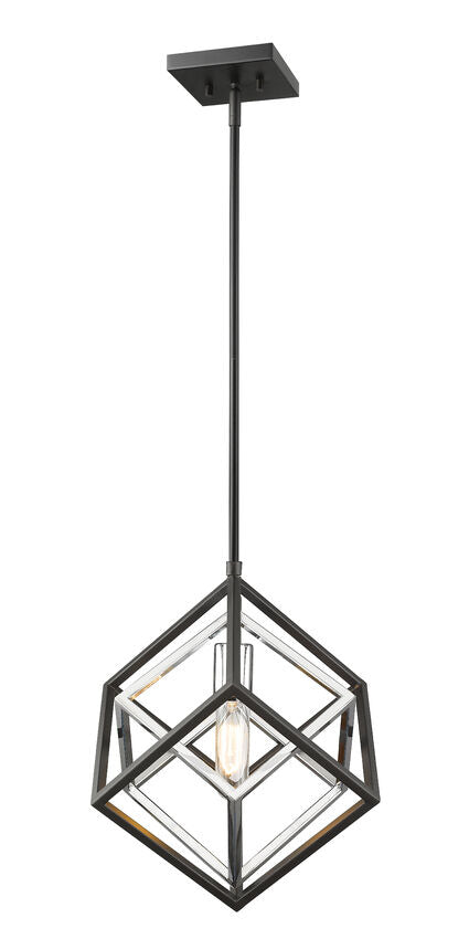 Z-Lite Euclid 12" 1-Light Chrome and Matte Black Steel Mini Pendant Light