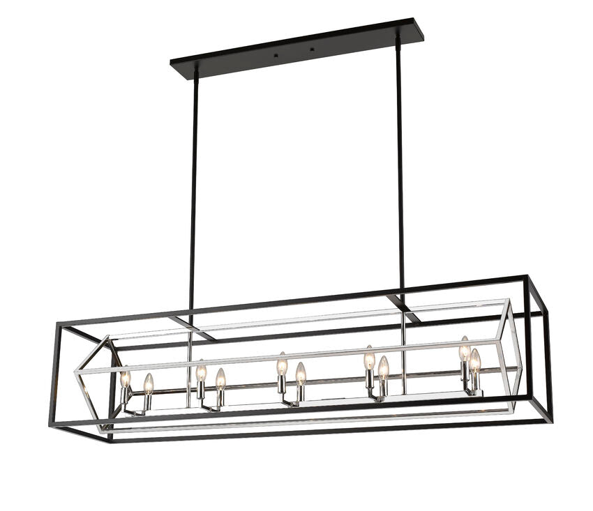 Z-Lite Euclid 13" 10-Light Chrome and Matte Black Steel Island Light