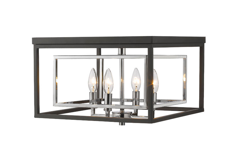 Z-Lite Euclid 15" 4-Light Chrome and Matte Black Steel Flush Mount Lighting