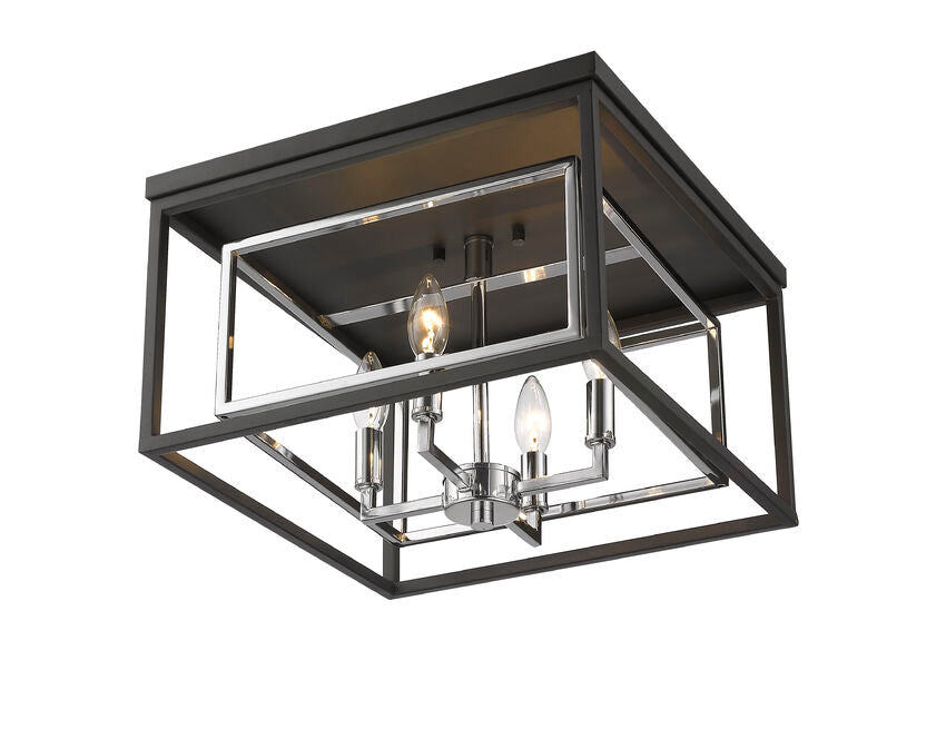 Z-Lite Euclid 15" 4-Light Chrome and Matte Black Steel Flush Mount Lighting