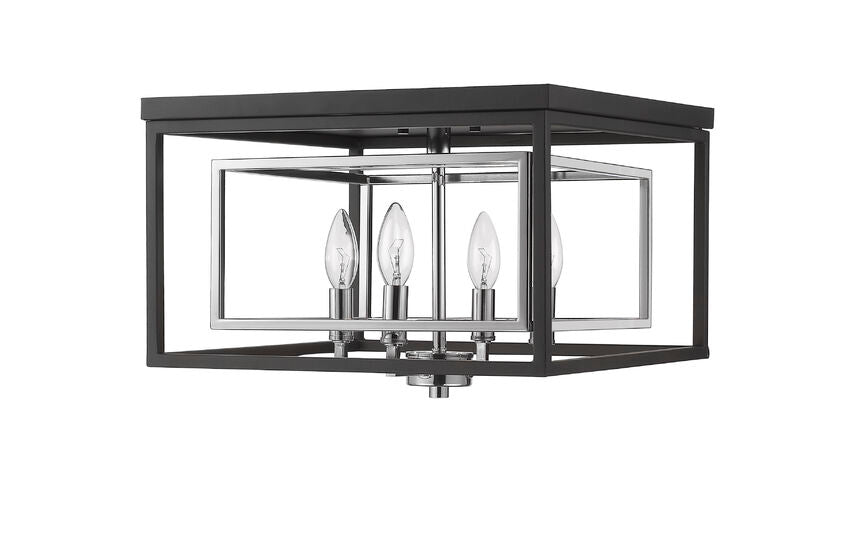 Z-Lite Euclid 15" 4-Light Chrome and Matte Black Steel Flush Mount Lighting