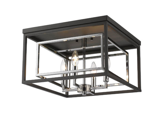 Z-Lite Euclid 15" 4-Light Chrome and Matte Black Steel Flush Mount Lighting