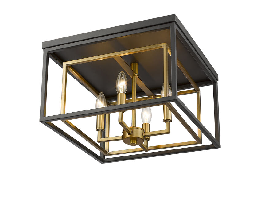 Z-Lite Euclid 15" 4-Light Olde Brass and Bronze Steel Flush Mount Lighting