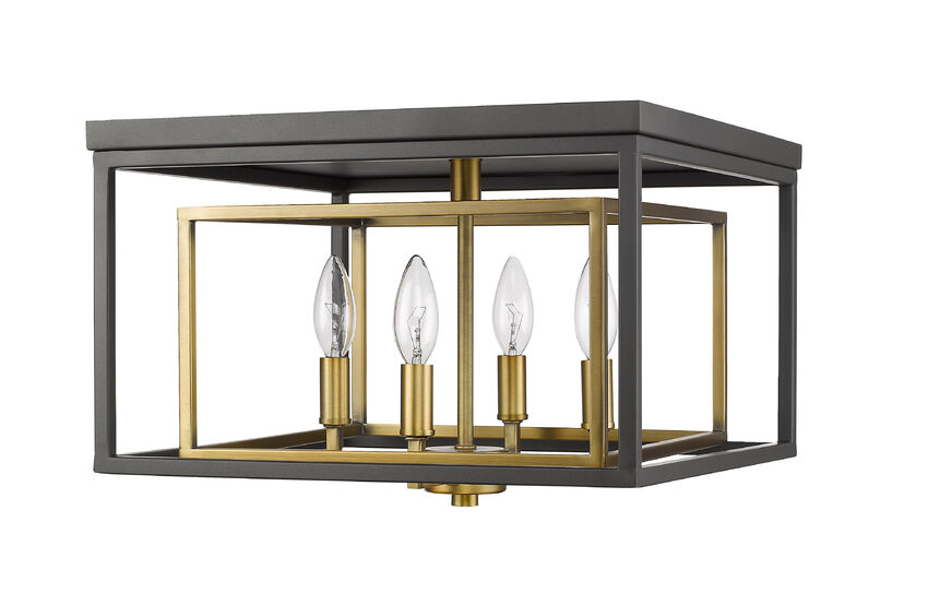 Z-Lite Euclid 15" 4-Light Olde Brass and Bronze Steel Flush Mount Lighting