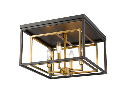 Z-Lite Euclid 15" 4-Light Olde Brass and Bronze Steel Flush Mount Lighting