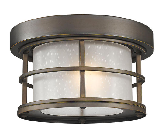 Z-Lite Exterior Additions 10" 1-Light Oil Rubbed Bronze Aluminum Outdoor Flush Mount With White Seedy Glass Shade