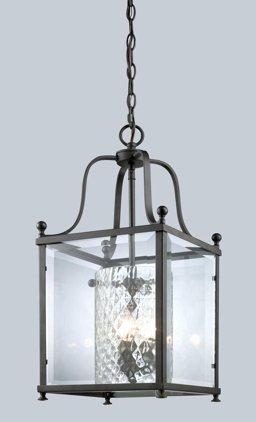 Z-Lite Fairview 11" 3-Light Bronze Pendant Light With Clear Beveled and Clear Hammered Glass Shade