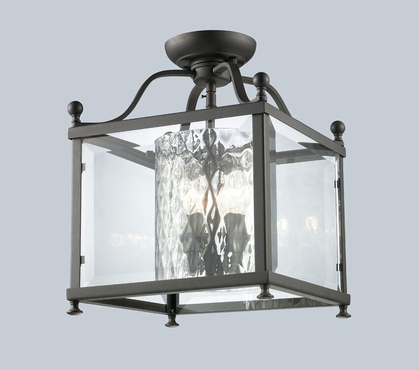 Z-Lite Fairview 11" 3-Light Bronze Semi Flush Mount With Clear Beveled and Matte Opal Glass Shade