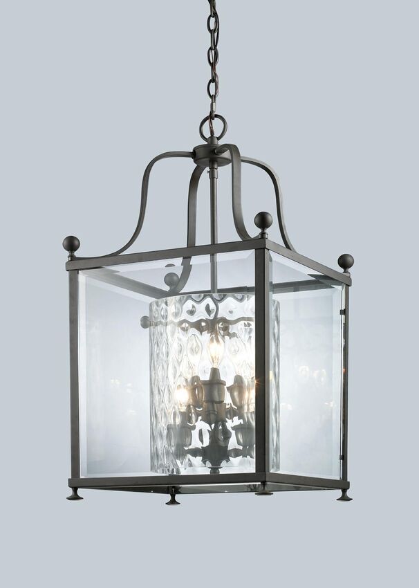 Z-Lite Fairview 16" 6-Light Bronze Pendant Light With Clear Beveled and Clear Hammered Glass Shade