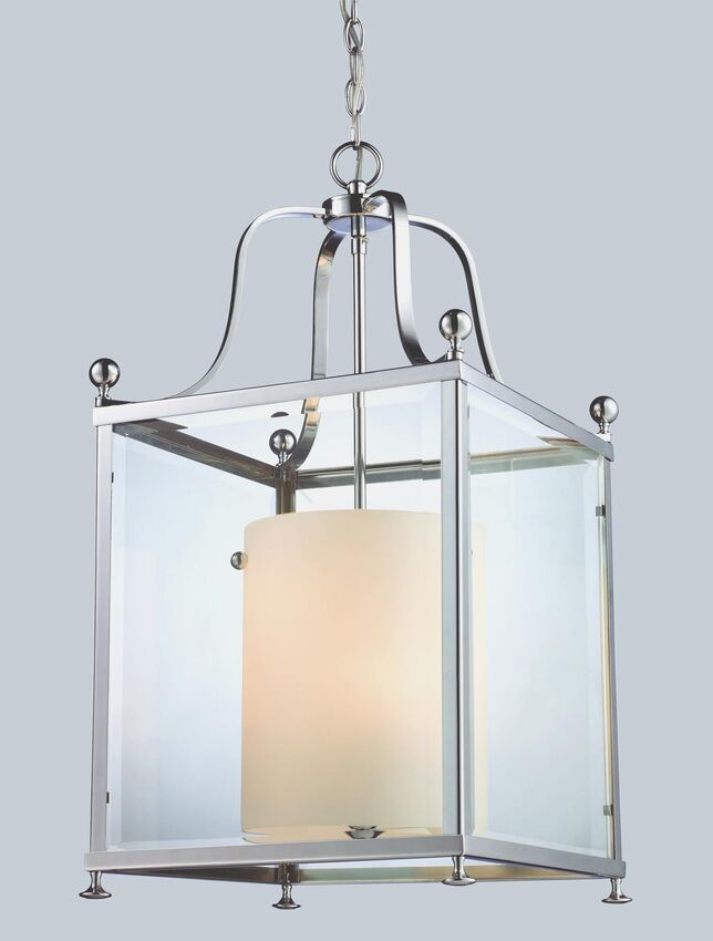 Z-Lite Fairview 16" 6-Light Chrome Pendant Light With Clear Beveled and Matte Opal Glass Shade