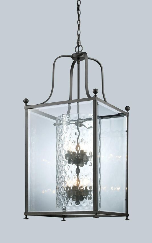 Z-Lite Fairview 19" 8-Light Bronze Pendant Light With Clear Beveled and Clear Hammered Glass Shade