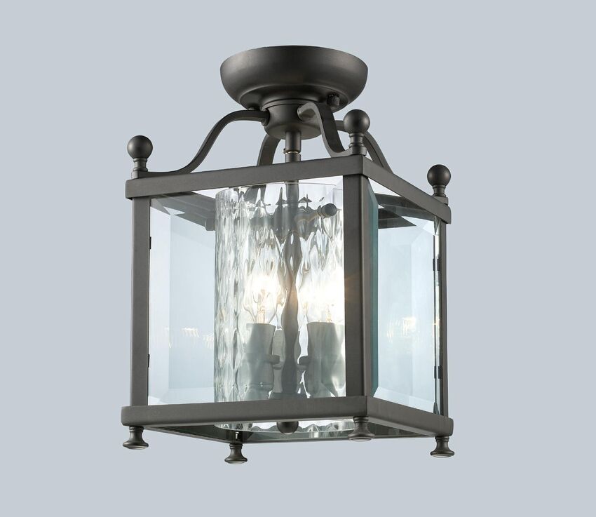 Z-Lite Fairview 8" 3-Light Bronze Semi Flush Mount With Clear Beveled and Matte Opal Glass Shade