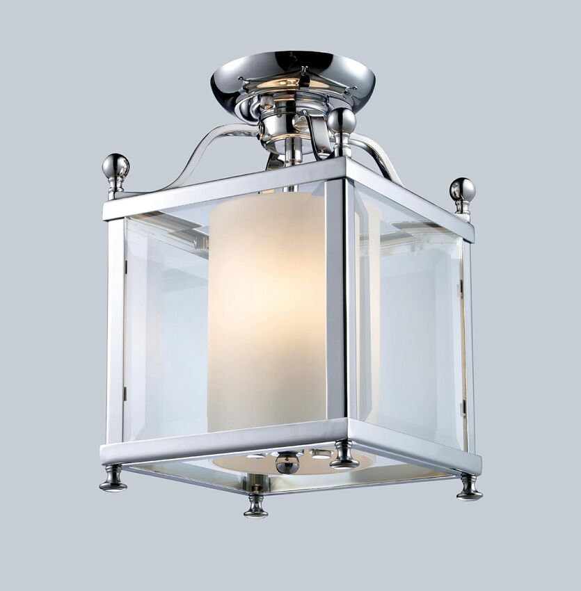 Z-Lite Fairview 8" 3-Light Chrome Semi Flush Mount With Clear Beveled and Matte Opal Glass Shade