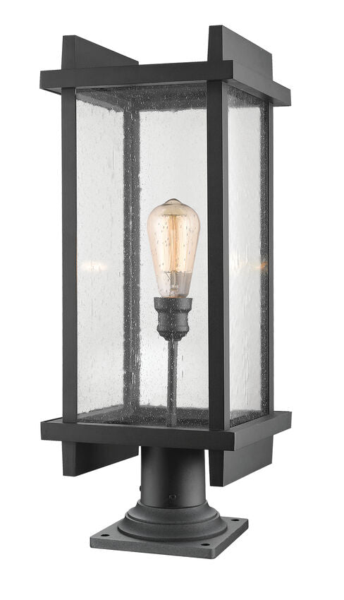 Z-Lite Fallow 10" 1-Light Black Outdoor Post Mount Fixture and Square Pier Mount With Clear Seedy Glass Shade