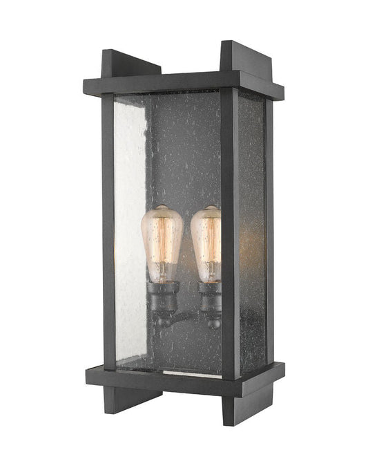 Z-Lite Fallow 10" 2-Light Black Outdoor Wall Sconce With Clear Seedy Glass Shade