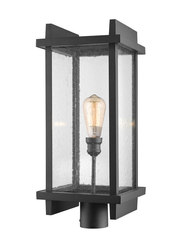 Z-Lite Fallow 10" W x 23" H 1-Light Black Outdoor Post Mount Fixture With Clear Seedy Glass Shade