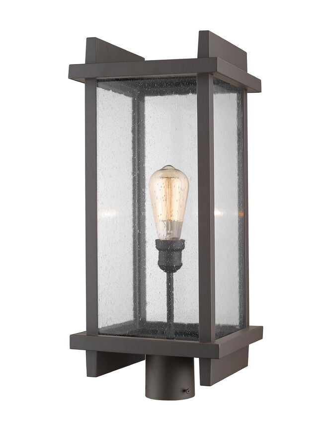 Z-Lite Fallow 10" W x 23" H 1-Light Deep Bronze Outdoor Post Mount Fixture With Clear Seedy Glass Shade