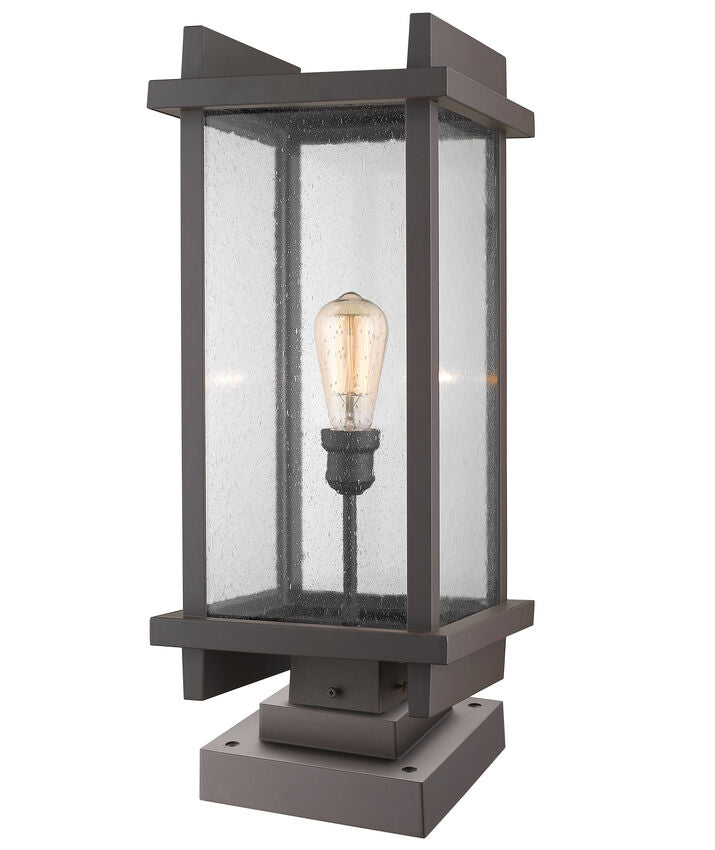Z-Lite Fallow 10" W x 25" H 1-Light Deep Bronze Outdoor Post Mount Fixture and Square Pier Mount With Clear Seedy Glass Shade