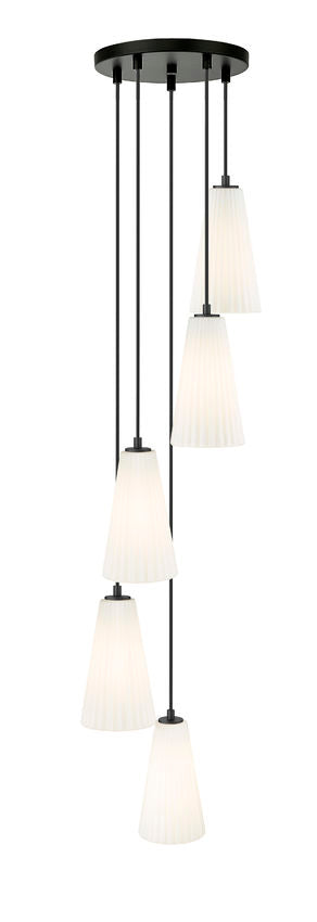 Z-Lite Farrell 12" 5-Light Matte Black Chandelier With White Glass Shade