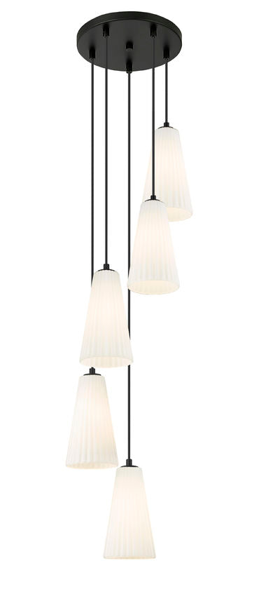 Z-Lite Farrell 12" 5-Light Matte Black Chandelier With White Glass Shade