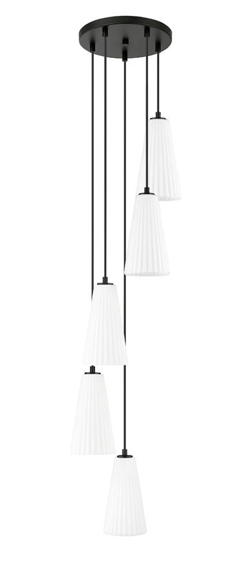Z-Lite Farrell 12" 5-Light Matte Black Chandelier With White Glass Shade