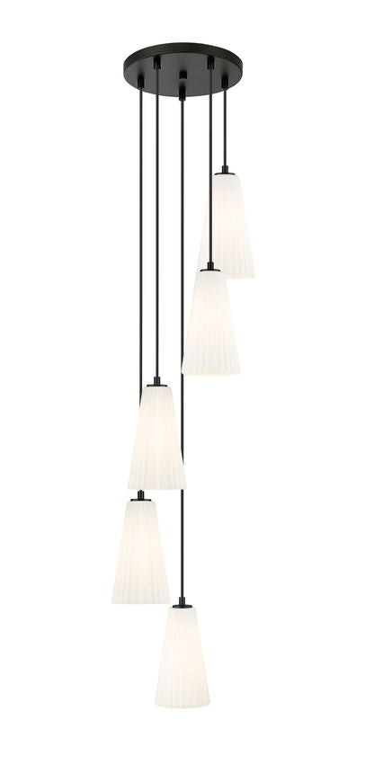 Z-Lite Farrell 12" 5-Light Matte Black Chandelier With White Glass Shade