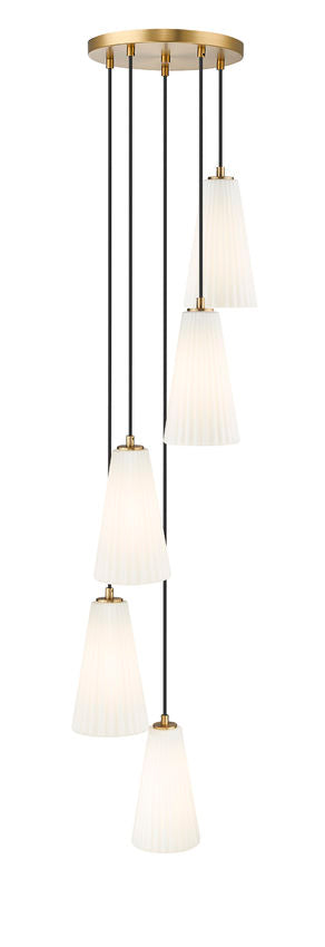 Z-Lite Farrell 12" 5-Light Modern Gold Chandelier With White Glass Shade