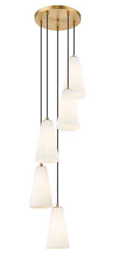 Z-Lite Farrell 12" 5-Light Modern Gold Chandelier With White Glass Shade
