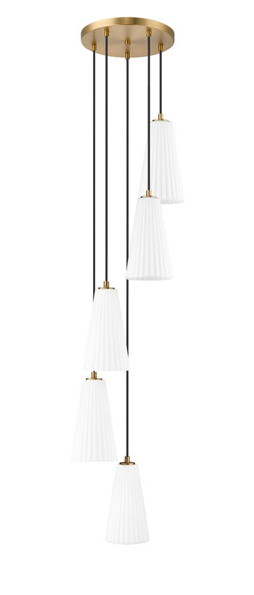 Z-Lite Farrell 12" 5-Light Modern Gold Chandelier With White Glass Shade