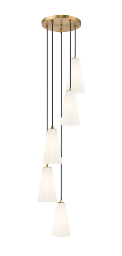 Z-Lite Farrell 12" 5-Light Modern Gold Chandelier With White Glass Shade