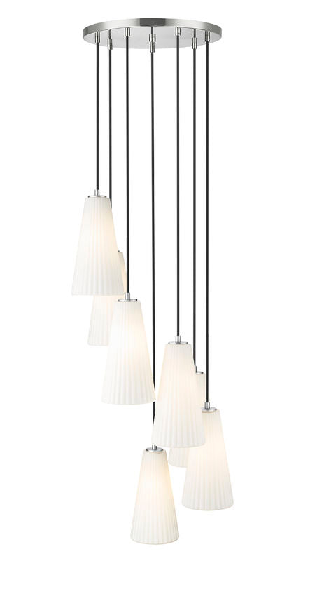 Z-Lite Farrell 18" 7-Light Brushed Nickel Chandelier With White Glass Shade
