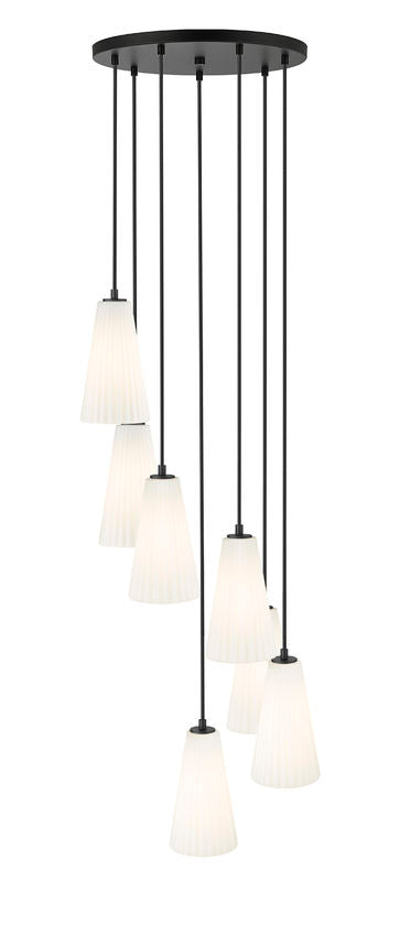 Z-Lite Farrell 18" 7-Light Matte Black Chandelier With White Glass Shade