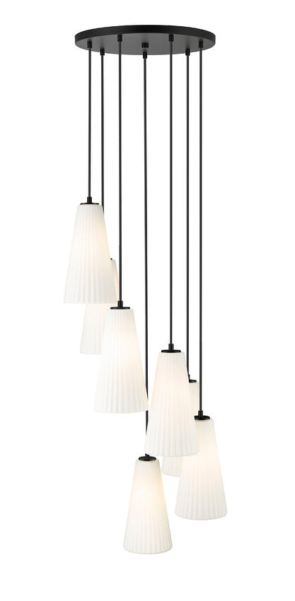 Z-Lite Farrell 18" 7-Light Matte Black Chandelier With White Glass Shade