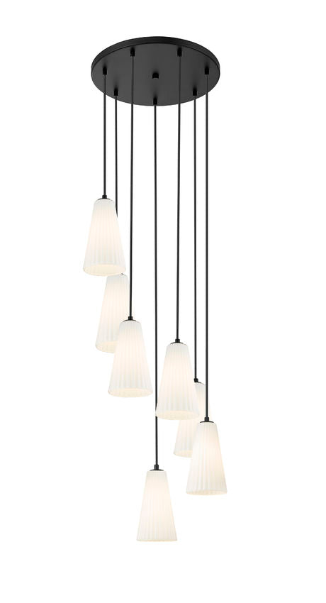 Z-Lite Farrell 18" 7-Light Matte Black Chandelier With White Glass Shade